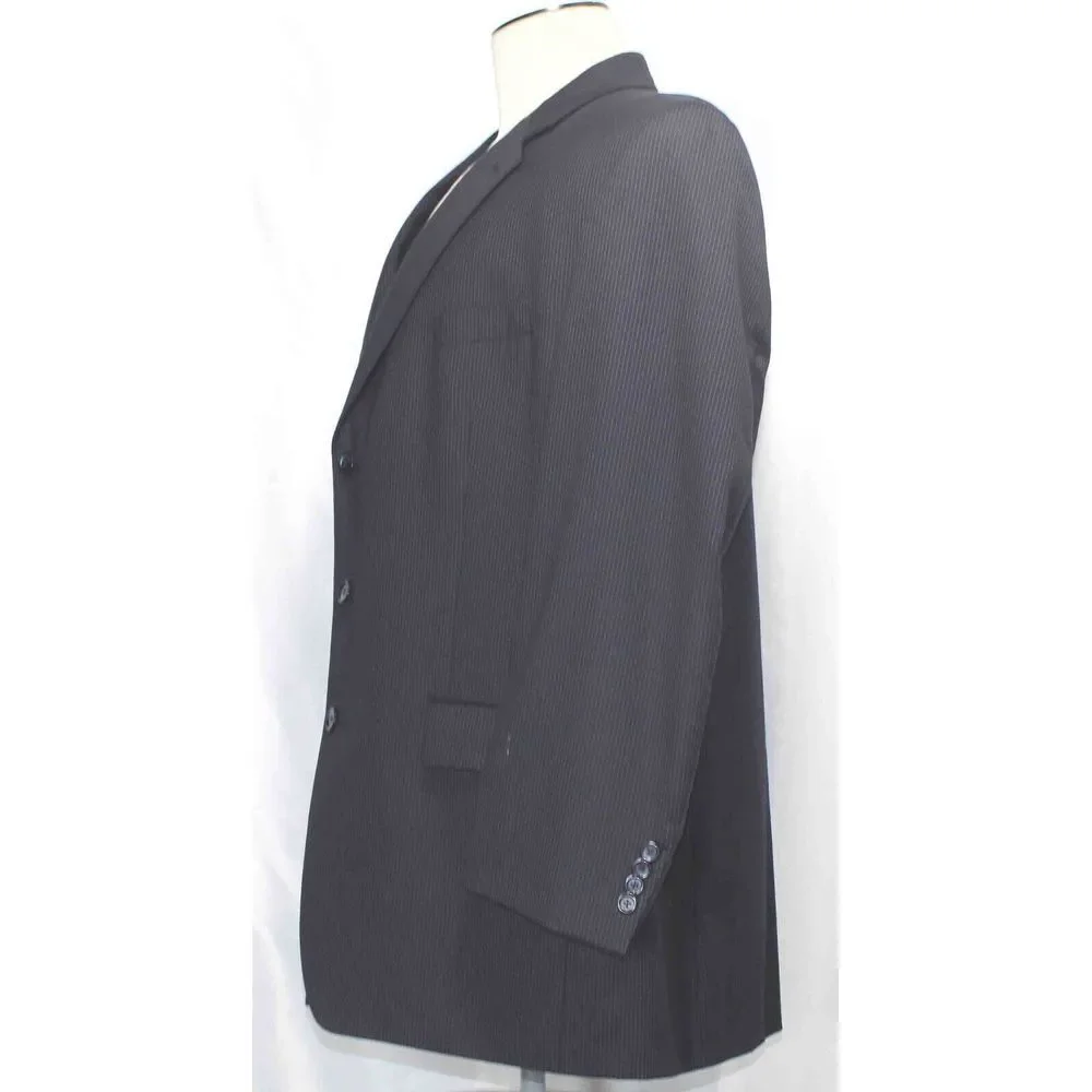 Lauren Ralph Lauren 100% Wool Dark Navy Blue Striped Blazer Jacket Mens Size 48L